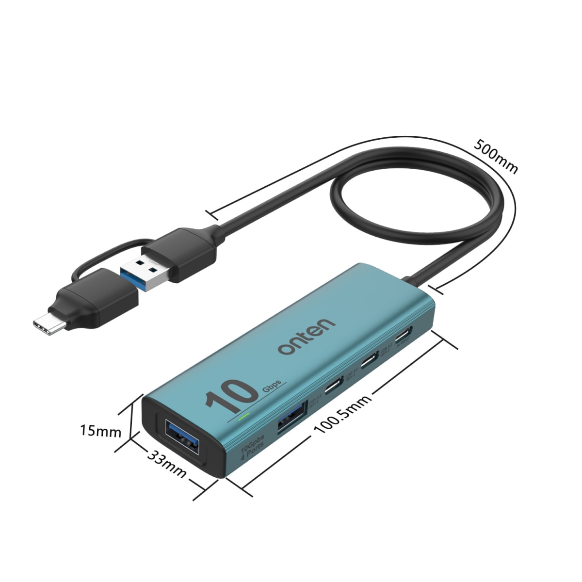 Hub 5 en 2 de 4 Puertos USB 3.2 Gen 2 10G con Cargador Onten5