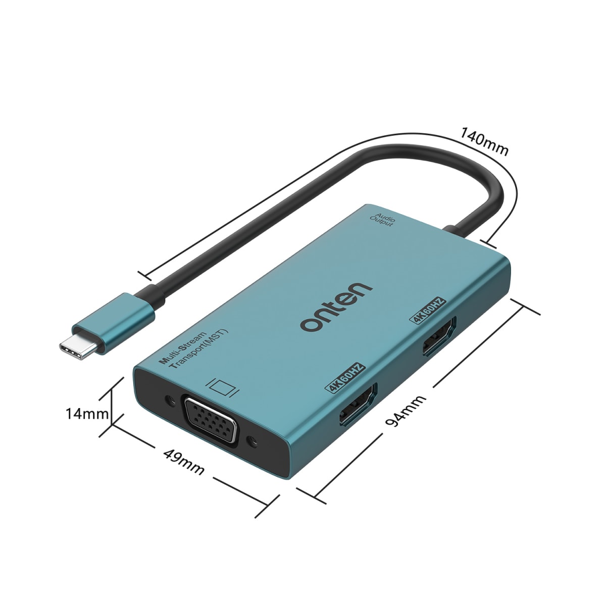 Adaptador de Video USB-C a VGA/HDMIx2/Jack 3,5mm Onten5