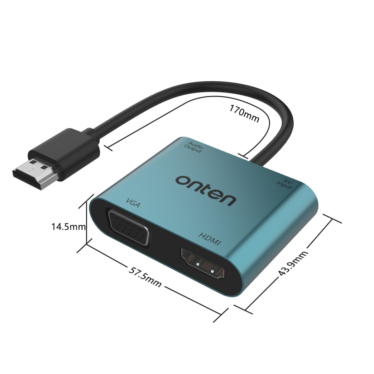 Hub 4 en 1 HDMI a HDMI/VGA/Jack 3,5 mm/USB-C Hembra Onten5