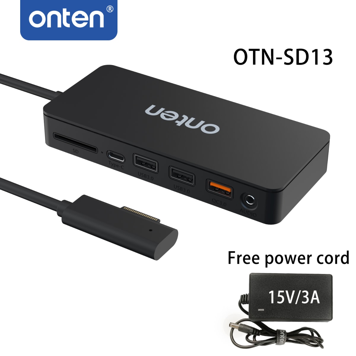 Hub 12 en 1 Surface - 2xHDMI/RJ45/2xUSB 3.0/2xUSB 2.0/QC 3.0/Jack 3.5mm/USB-C/DC 5.5/SD 3.0 Onten3