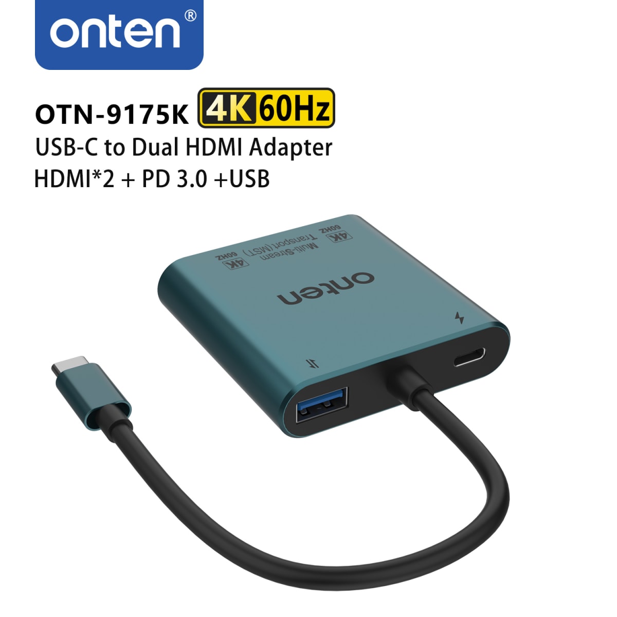 Adaptador 4 en 1 USB-C a HDMI Dual con PD Onten2