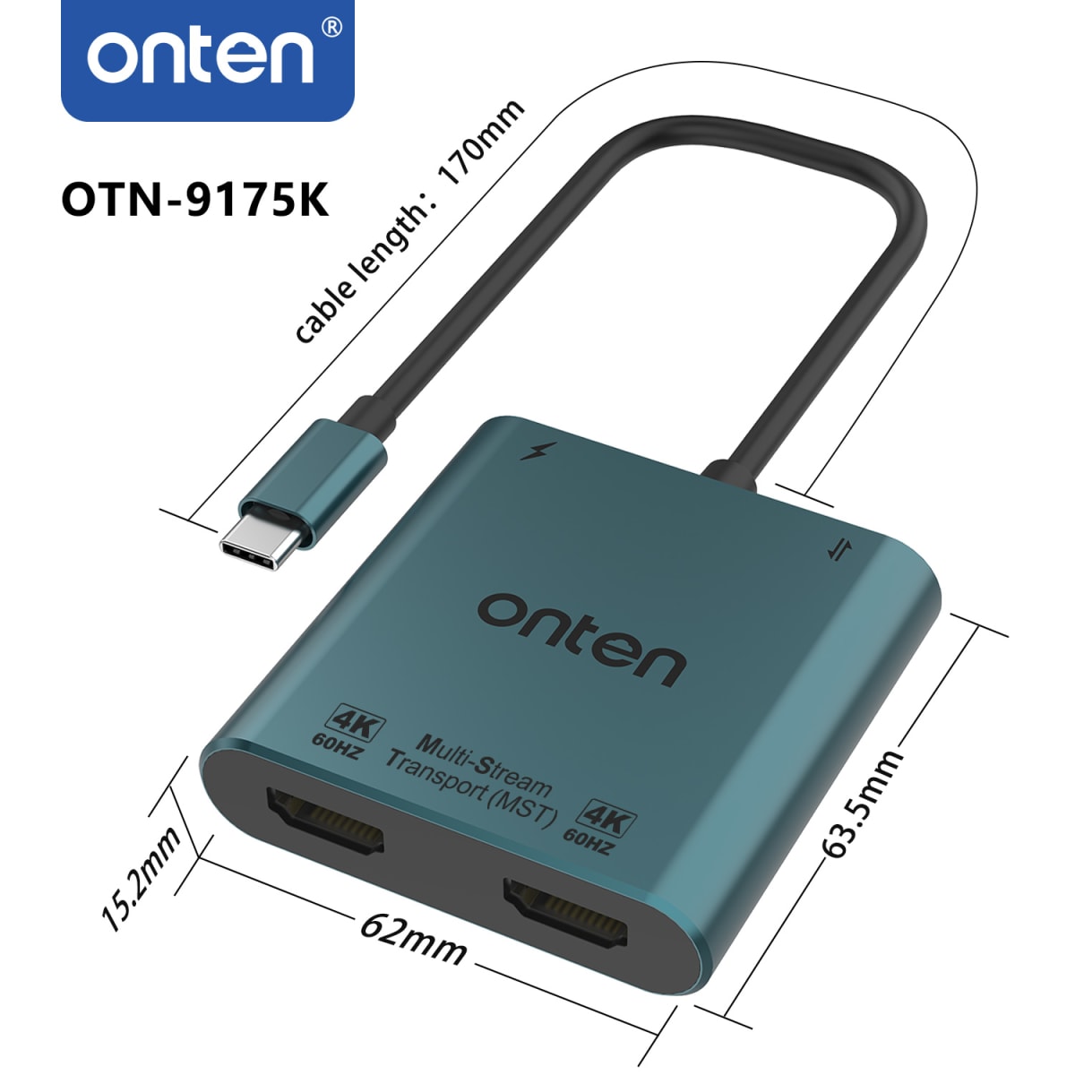 Adaptador 4 en 1 USB-C a HDMI Dual con PD Onten4