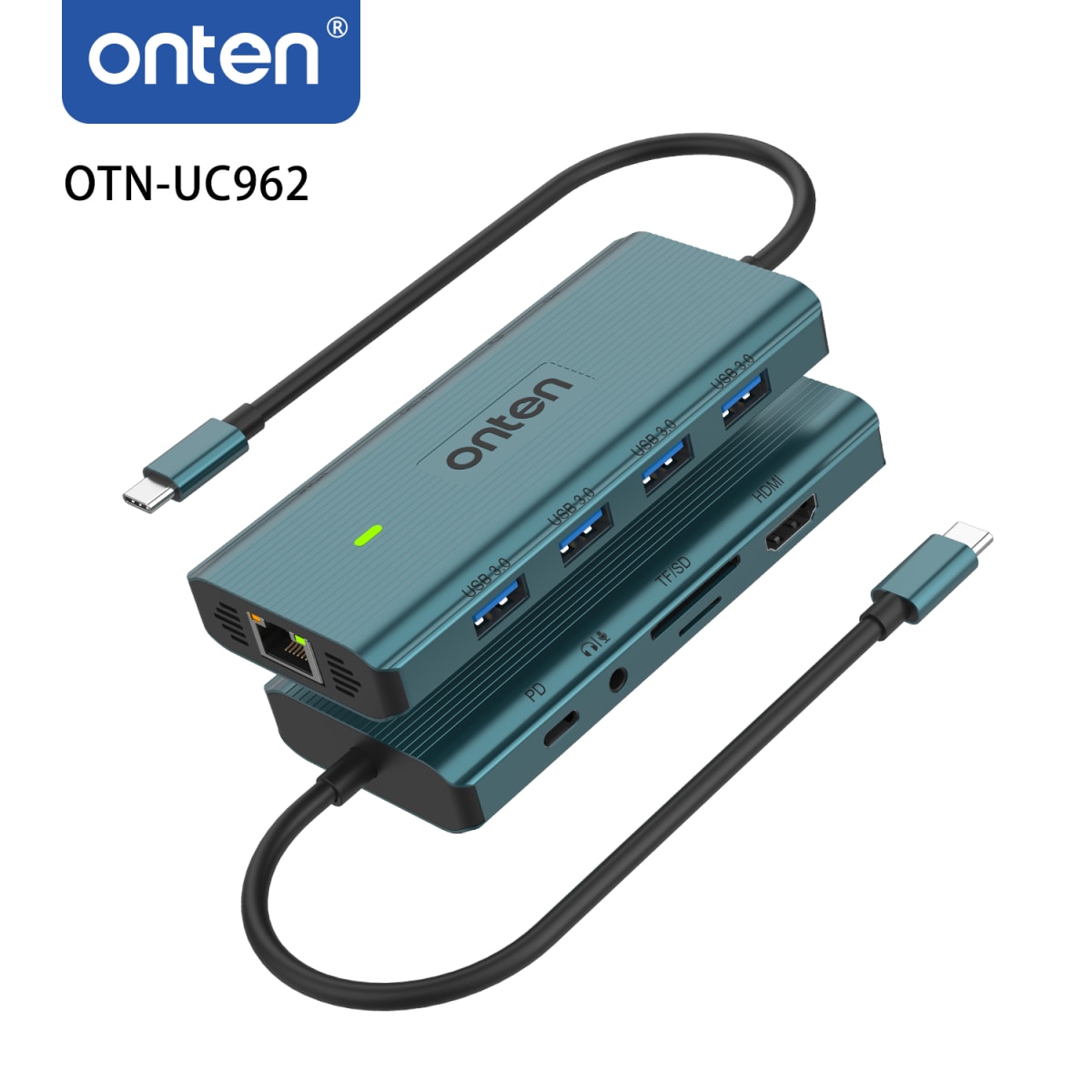 Hub 10 en 1 Multifunción - USB-C/HDMI/RJ45/TF 3.0/SD 3.0/4xUSB 3.0/Jack 3,5mm/USB-C 3.0 Onten2