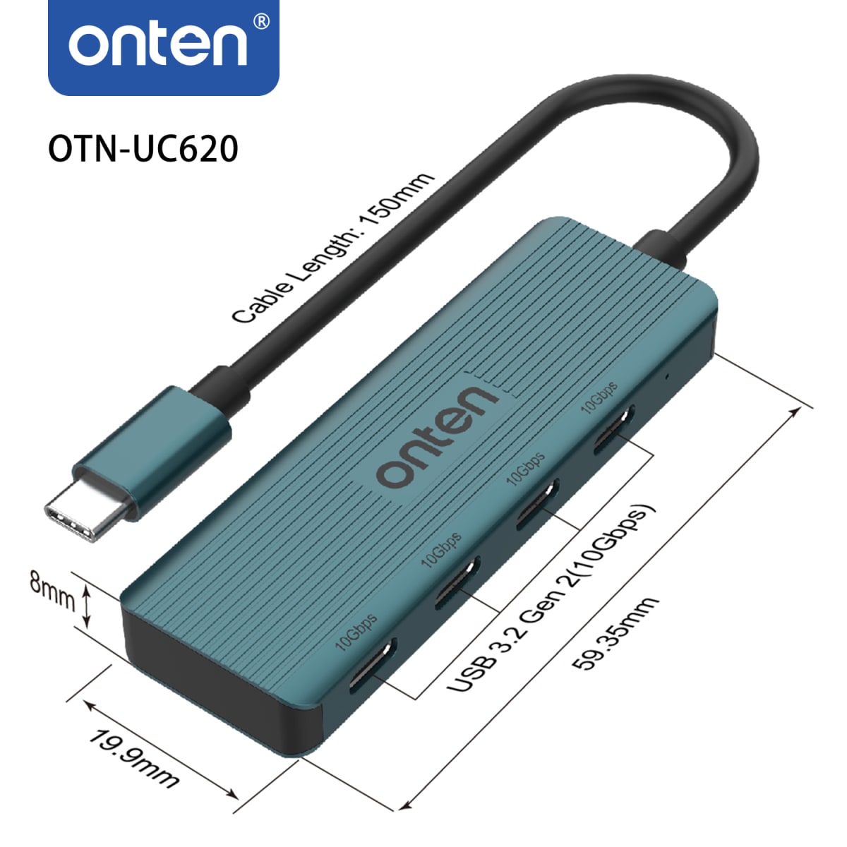 Hub 4 en 1 USB-C de 4 Puertos USB 3.2 Gen 2 10G Onten4