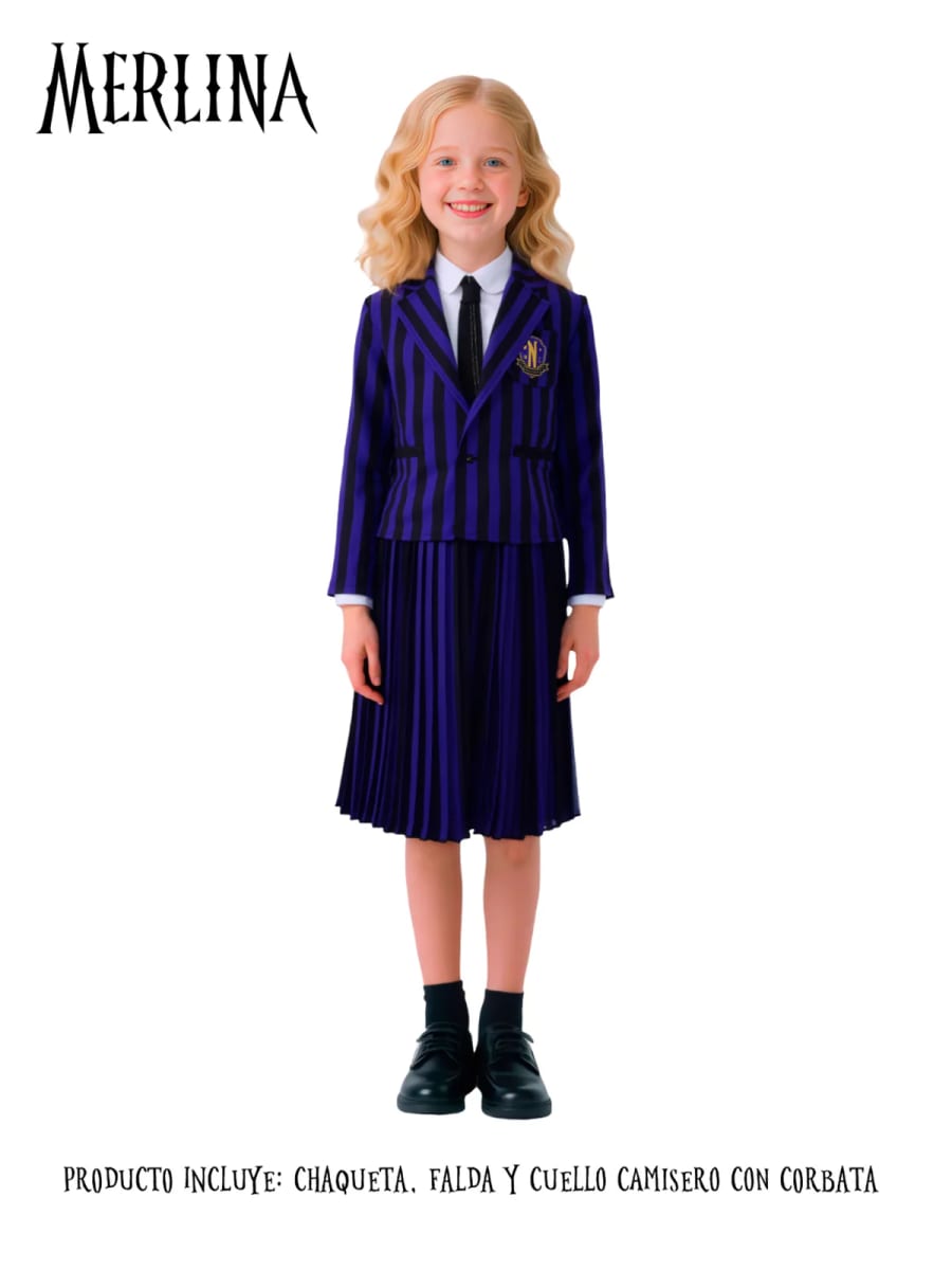 Traje Merlina Escolar Nevermore Morado Halloween1