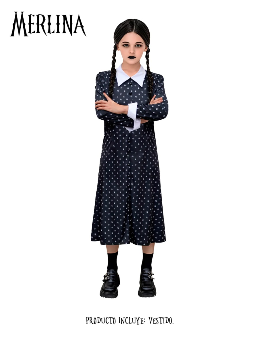 Traje Merlina Vestido Negro Halloween1