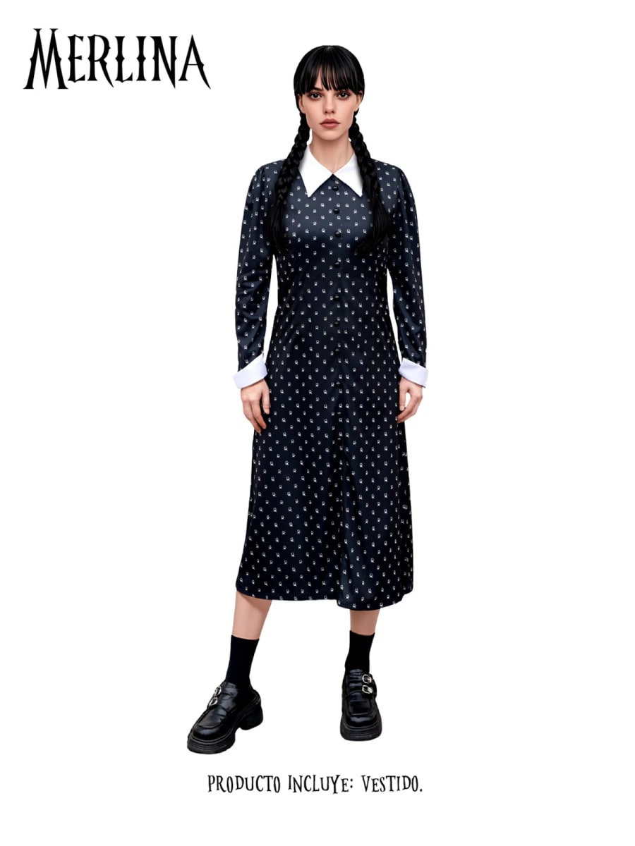 Traje Merlina Vestido Negro Halloween2