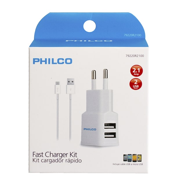 Cargador de Pared 220V 2.1 a Doble USB con Cable Philco2
