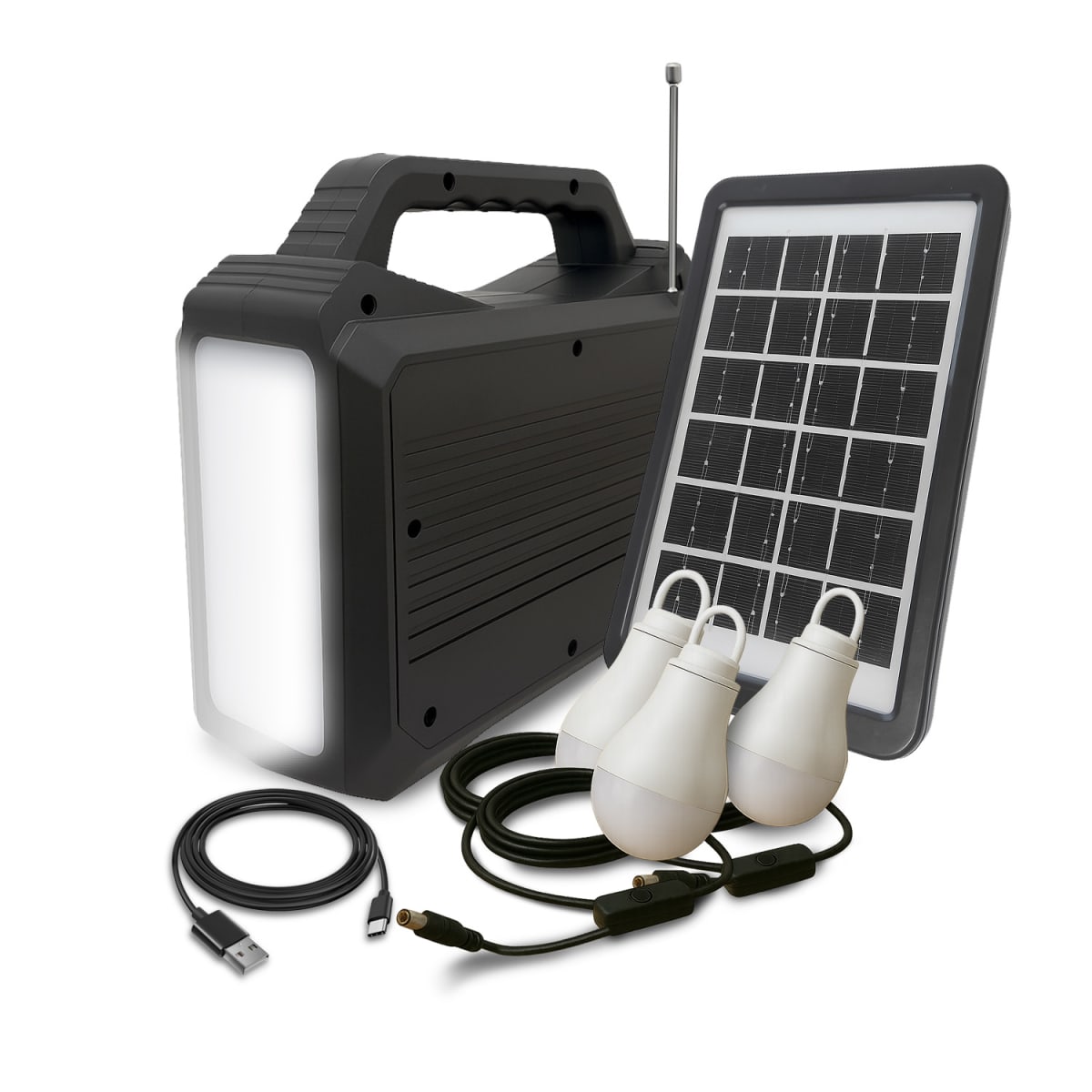 Batería de Emergencia con Panel Solar + Radio + 3 Ampolletas USB/TF/BT 10.000 mAh Mlab2