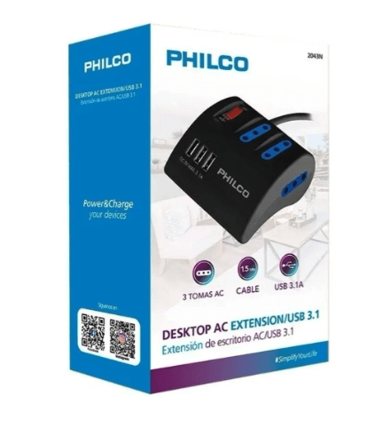 Alargador de Escritorio Switch AC/USB 3.1 Philco3