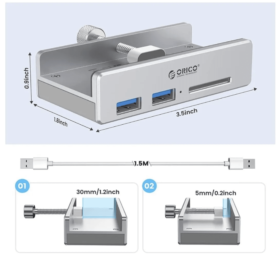 Hub Clip 3 en 1 - 2 x USB 3.0 / SD Orico 1