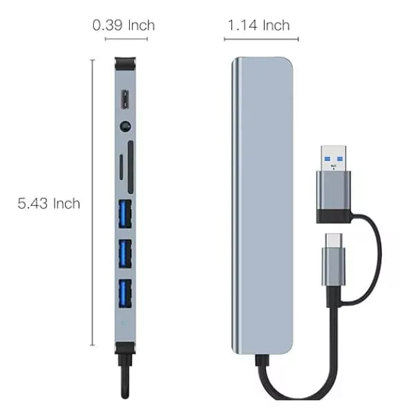 Hub 8 en 2 USB-A/USB-C a USB, TF/SD, AUX, USB-C2
