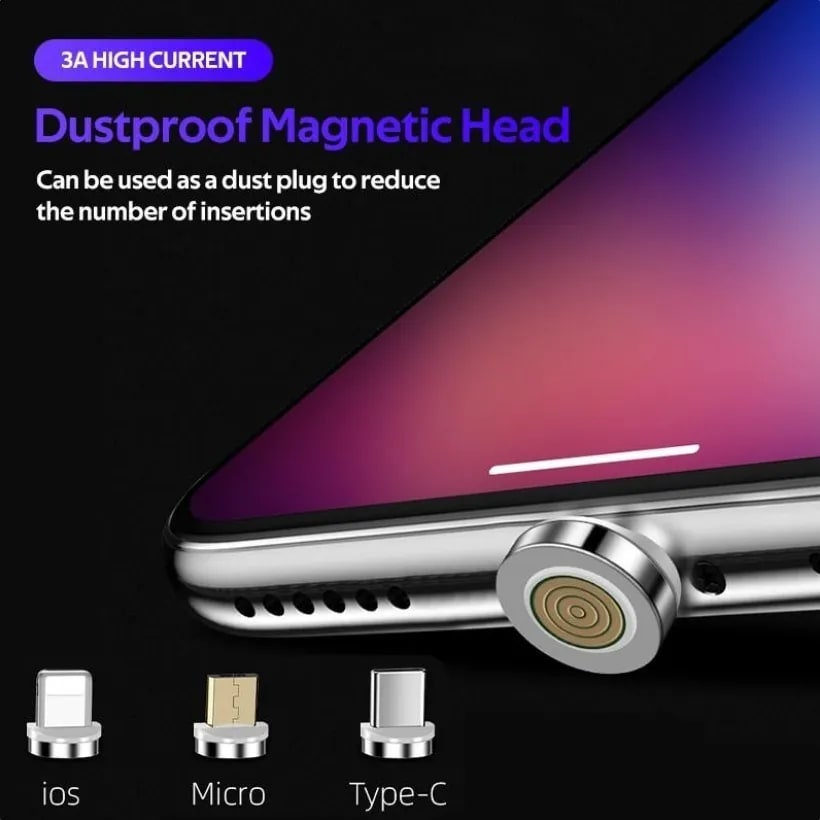 Cable Magnético USB 3 en 1 Carga Rápida 3A - USB-C / Micro USB / iPhone Lightning 1 Metro2