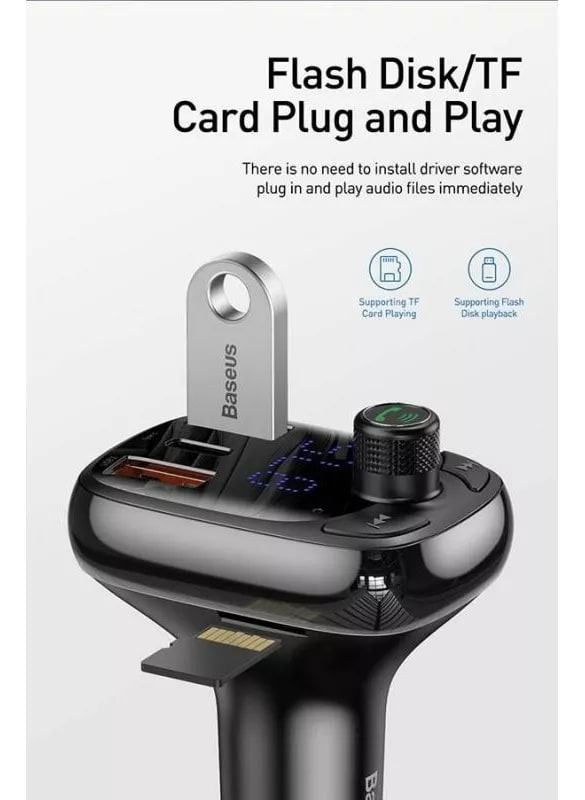 Transmisor Bluetooth 5.0 Auto FM / MP3 / USB + USB-C + Micro SD Baseus2