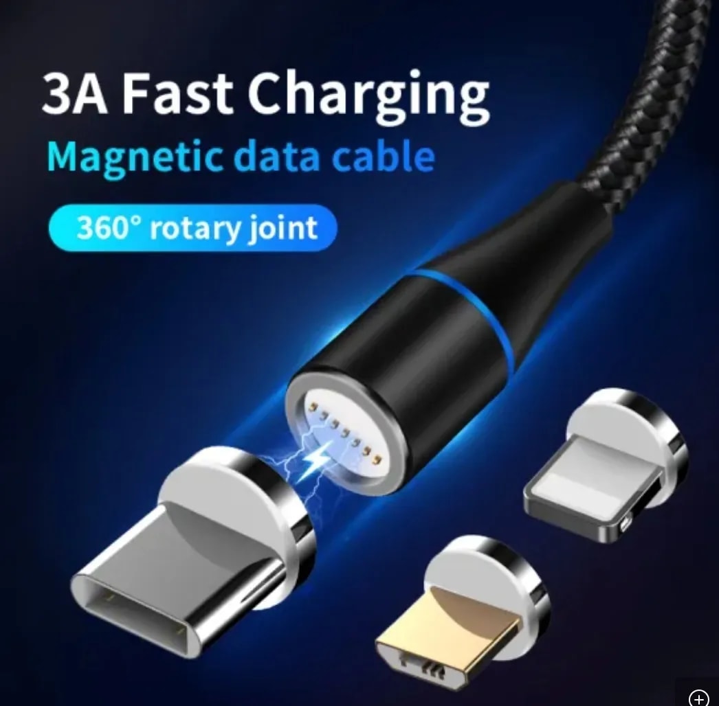 Cable Magnético USB 3 en 1 Carga Rápida 3A - USB-C / Micro USB / iPhone Lightning 1 Metro4
