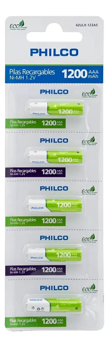 Pilas Recargables AAA Ni-MH 1.2V 1200mAh 5 Unidades Philco1