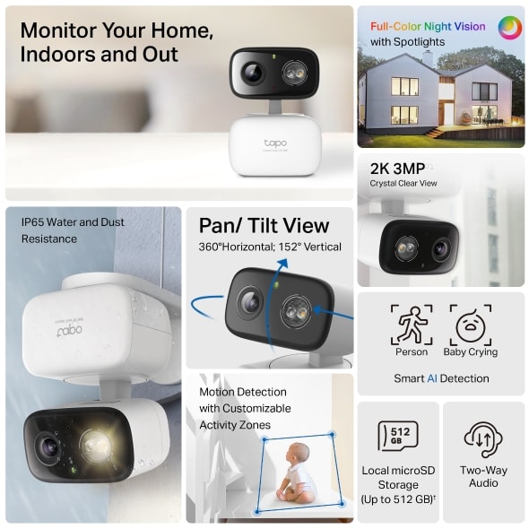 Cámara de Vigilancia C216 Wi-Fi de 360º con Detección IA y Resistencia IP65 TP-Link4