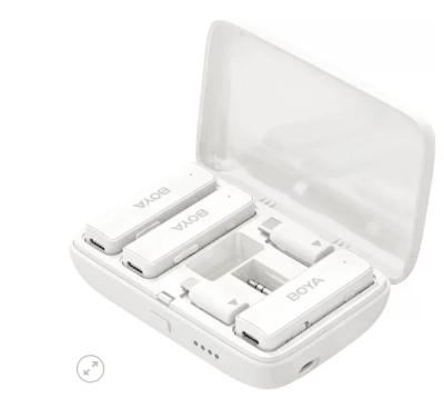 BOYALINK White Sistema de micrófono inalámbrico doble con diseño todo-en-uno