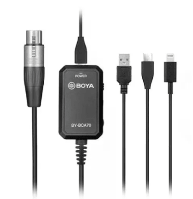 Boya BY-BCA70 Adaptador de Audio con Phantom Power XLR a Lightning, Usb y Usb-c de 6 Metros