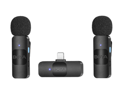 Boya BY-V2 Micrófono Inalámbrico Doble Ultra Compacto y Portable 2.4GHz Conector Lightning1