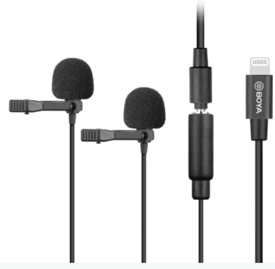 Boya BY-M2D Doble micrófono lavalier para Iphone con conector lightning
