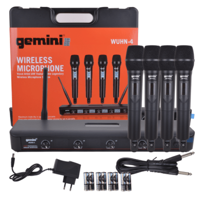 WUHN-4 SET 4 MICROFONOS INALAMBRICOS UHF HAND GEMINI