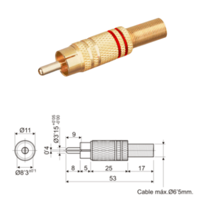 MR-571 CONECTOR RCA MACHO DORADO ROJO BESTAMERICA