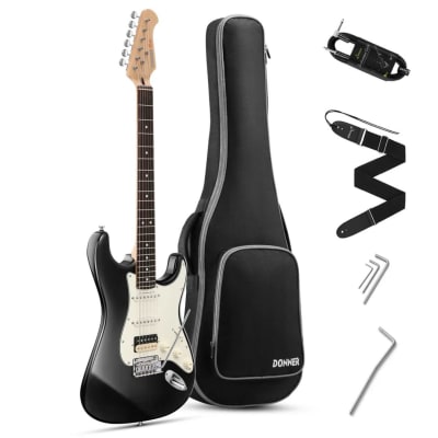 DST-400B Guitarra eléctrica vintage strato ssh black con funda DONNER