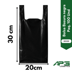 Bolsa Camiseta Negra 20x30 Paq. 100 Und
