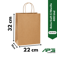 Bolsa Kraft C/Manilla 22x10x32 400 Und