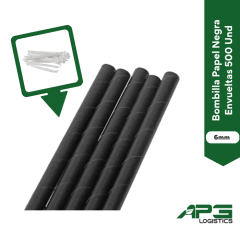 Bombilla Papel Negra C/Envoltura 400 Und
