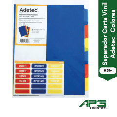 Separador Carta Vinil Adetec 6 Divisiones Colores LC