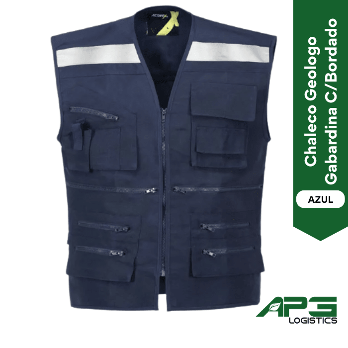 Chaleco Geologo Gabardina Azul C/Bordado - A Pedido1