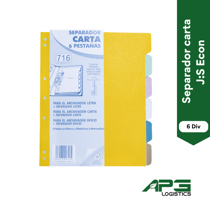 Separador Carta J.S Econ 6 Divis Color1