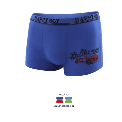 Bóxer juvenil de algodón diseño de auto de carreras para niños - Pack 4 unidades