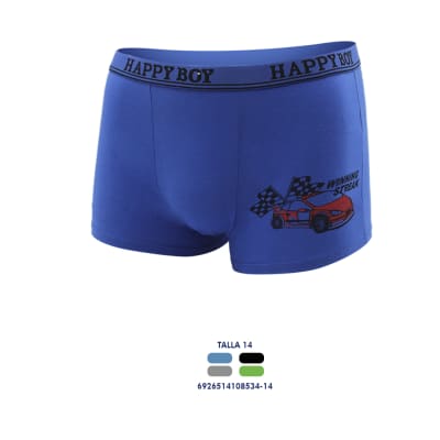 Bóxer  juvenil algodón con diseño de autos de carreras para niños - Pack 4 unidades