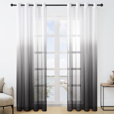Set De Cortinas Con Color Degradado Blanco Y Negro - Pack 2 Paños1