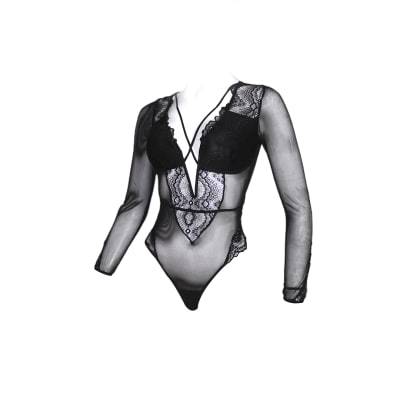 BODY MANGA LARGA PARA MUJER DE MALLA Y ENCAJE PACK 6 UNIDADES1