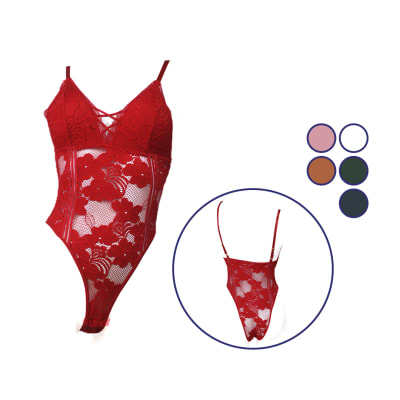 Body clásico sexy de encaje con tiras en pecho y relleno para mujer - Pack 3 unidades