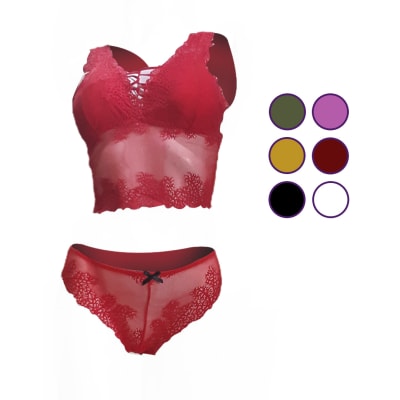 Conjunto de bralette y bikini encaje completo y relleno para mujer - Pack 12 unidades