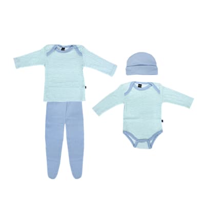 Conjunto ajuar caffarena manga larga celeste para bebés - Pack 4 unidades