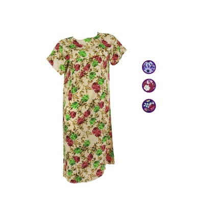 Vestido tipo bata mangas médium estampados para señora - Pack 3 unidades