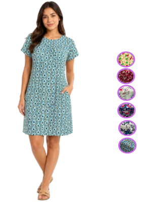 Vestido tipo bata mangas médium estampados flor para señora - Pack 6 unidades