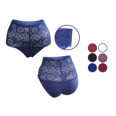 Calzon De Algodon Con Encaje En Pretina Y Tiro Alto Para Mujer - Pack 12 Unidades1