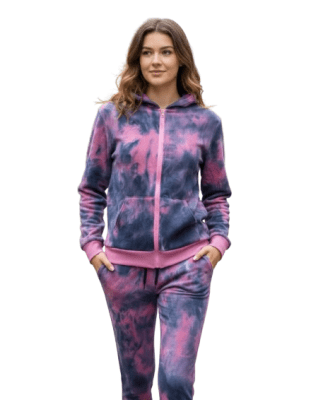 Conjunto buzo y polerón tie dye con cierre y capucha para mujer - Pack 1 conjunto1