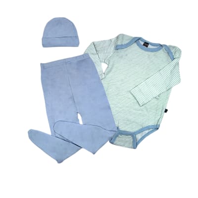Conjunto ajuar de algodón manga larga celeste para bebés - Pack 4 unidades