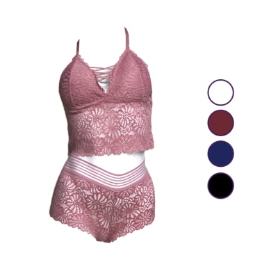 Conjunto de bralette y bikini encaje completo y relleno para mujer - Pack 3 unidades