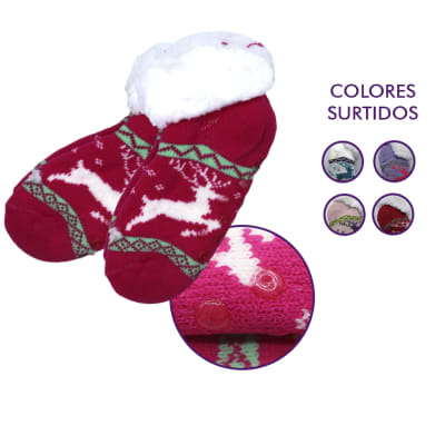Calcetas chiporro antideslizante con diseño renos para bebes - Pack 12 unidades