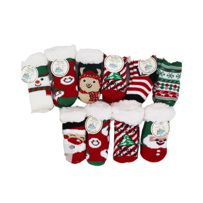 Calceta antideslizantes estampado navideños para niños - Pack 12 unidades