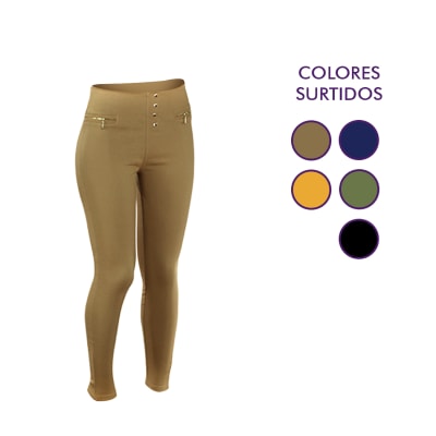 Calza pitillo tipo jeans levanta glúteos y botones para mujer - Pack 6 unidades